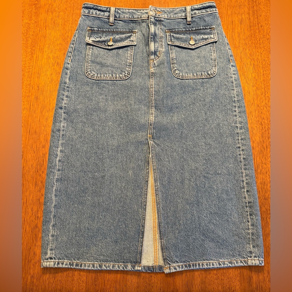 Denim Midi Skirt with Front Slit